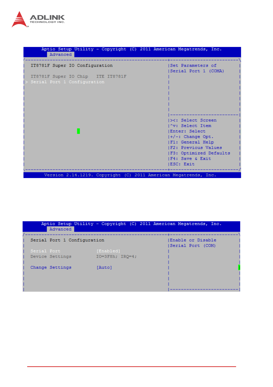 6 super io configuration, Serial port 1 configuration | ADLINK STC-15W04 User Manual | Page 44 / 66