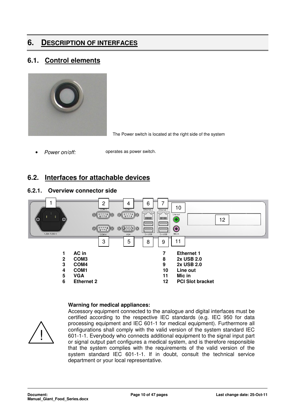 Control elements, Interfaces for attachable devices, Escription of interfaces | ADLINK Food-D19 IP69k User Manual | Page 10 / 47