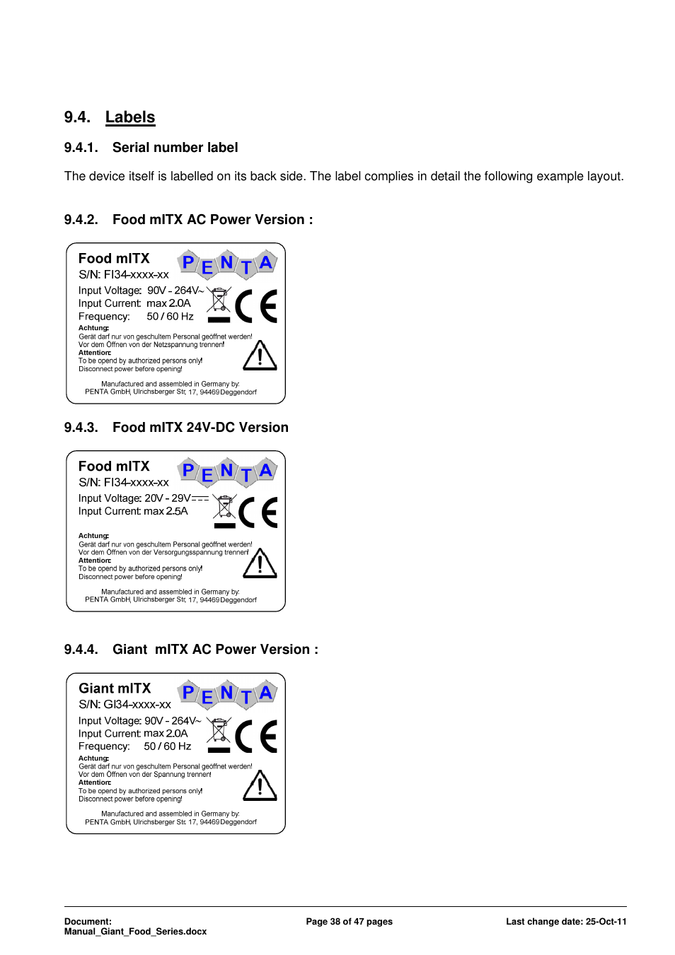 Labels | ADLINK Food-D19 IP69k User Manual | Page 38 / 47