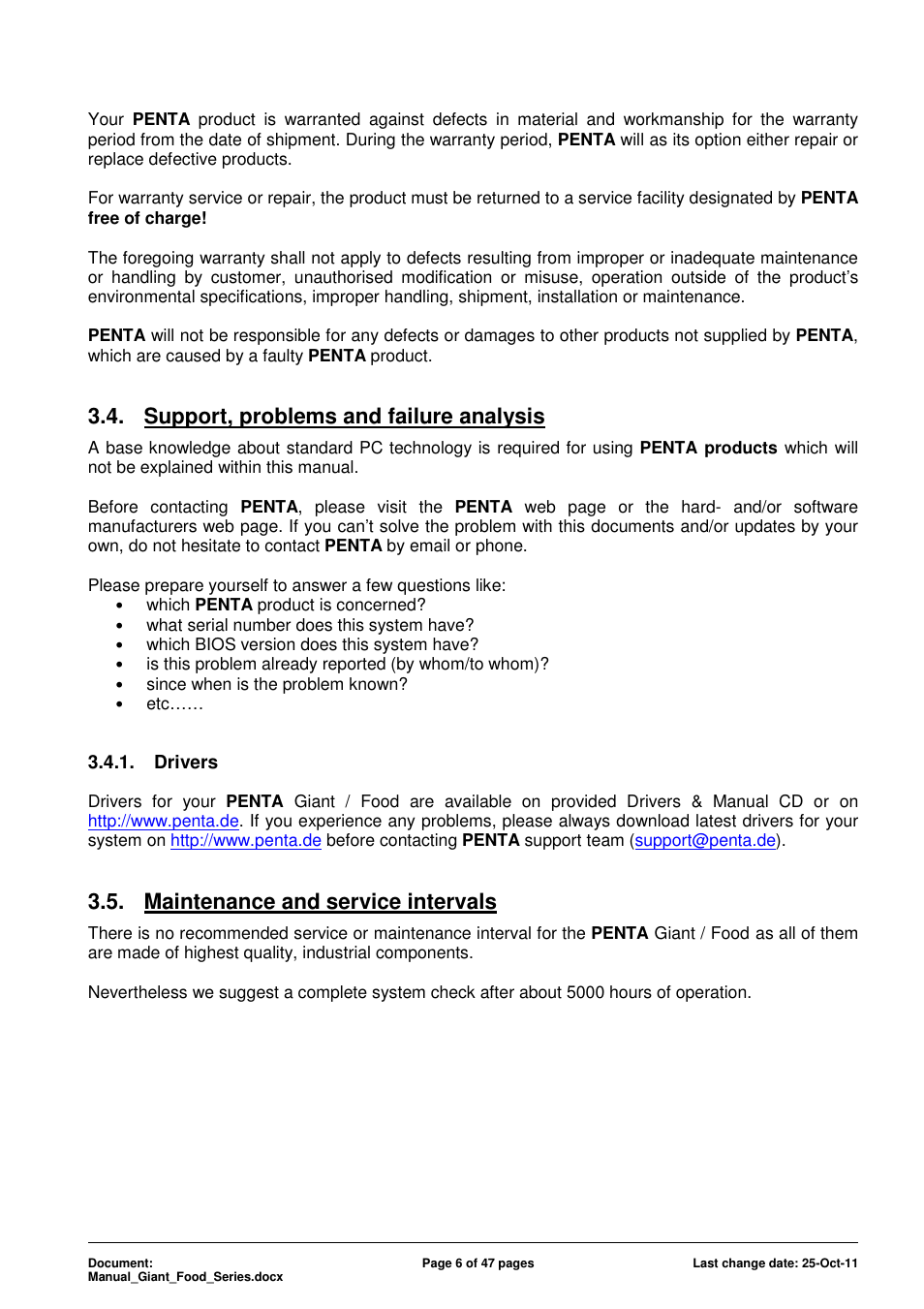 Support, problems and failure analysis, Maintenance and service intervals | ADLINK Food-D19 IP69k User Manual | Page 6 / 47