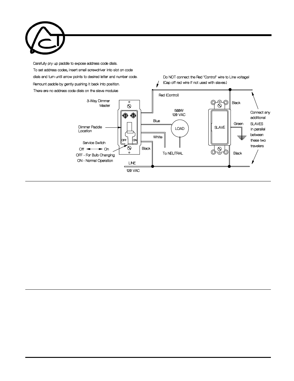 Advanced Control Technologies RD161 (DIMMER,125VAC,500W,3 WAY,S.P.,INDUCTIVE, WHITE or IVORY) User Manual | 2 pages