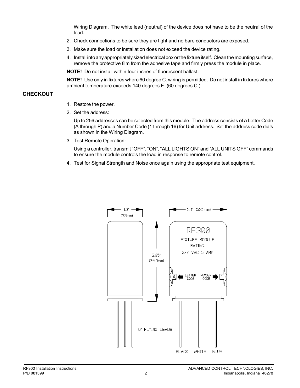 Advanced Control Technologies RF300 (000 06726-000 FIXTUREMODULE, 277 VAC 5A) User Manual | Page 2 / 2