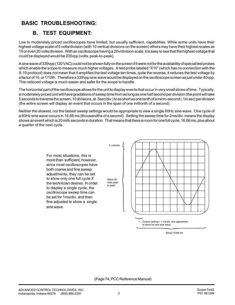 Basic troubleshooting: b. test equipment | Advanced Control Technologies SCOPE-TEST2 (PCC OSCILLOSCOPE ADAPTOR TOOLDUAL LEAD) User Manual | Page 3 / 4