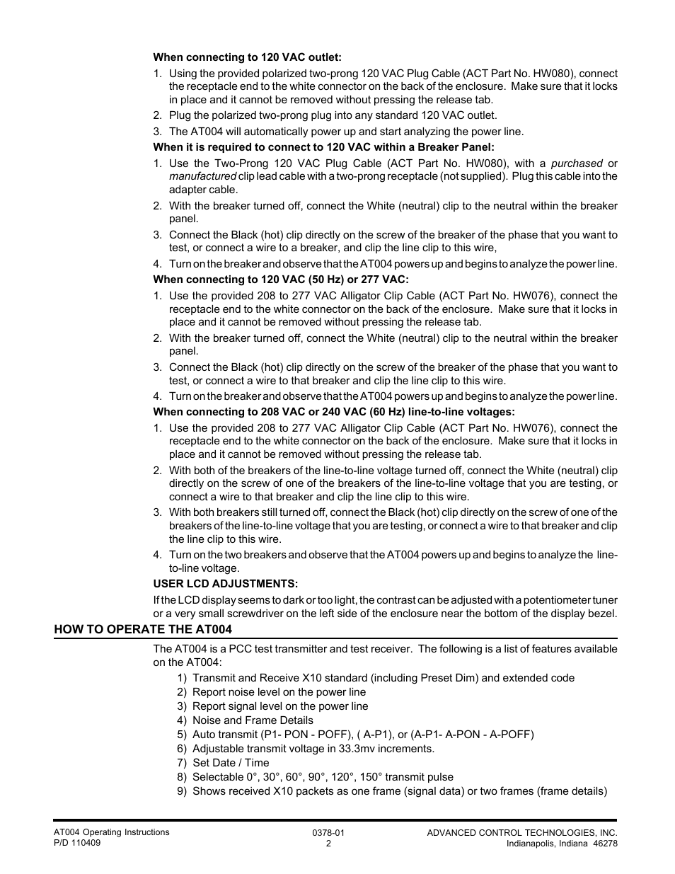 Advanced Control Technologies AT004 (PCC TEST TRANSCEIVERPROGRAMMER) User Manual | Page 2 / 9