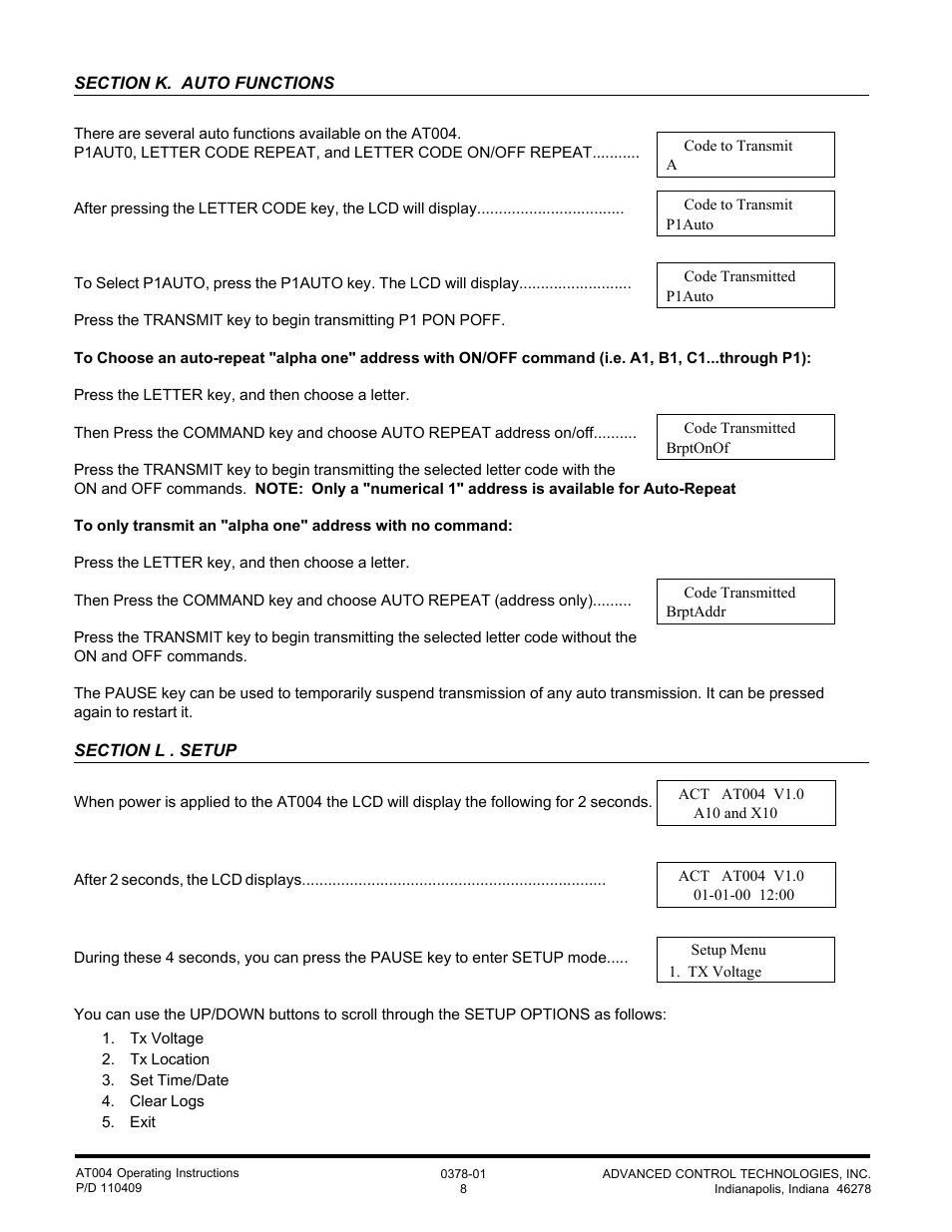 Advanced Control Technologies AT004 (PCC TEST TRANSCEIVERPROGRAMMER) User Manual | Page 8 / 9