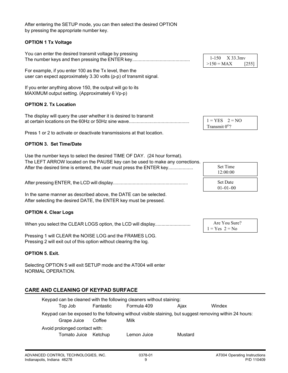 Advanced Control Technologies AT004 (PCC TEST TRANSCEIVERPROGRAMMER) User Manual | Page 9 / 9