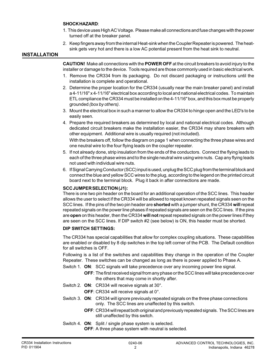 Advanced Control Technologies CR334 (277VAC, 3 PHASE, A10 MULTI-FUNCTION COUPLER REPEATER) User Manual | Page 2 / 4