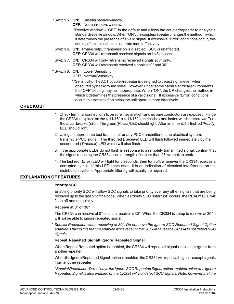 Advanced Control Technologies CR334 (277VAC, 3 PHASE, A10 MULTI-FUNCTION COUPLER REPEATER) User Manual | Page 3 / 4