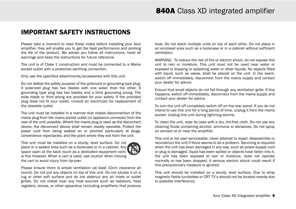 840a class xd integrated amplifier, Important safety instructions | Cambridge Audio 840A User Manual | Page 5 / 26