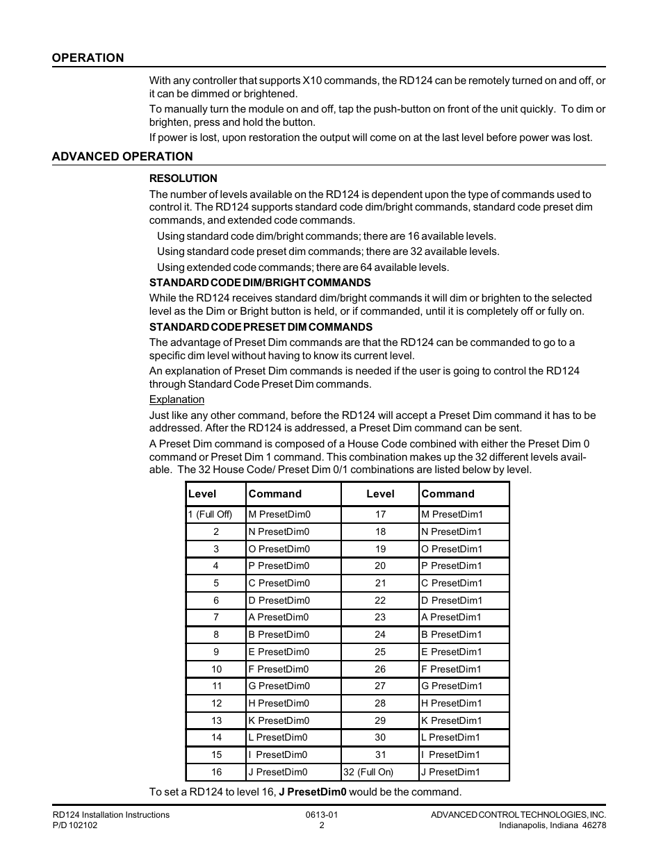 Advanced Control Technologies RD124 (A10 120VAC, 300W, PLUG-IN,DIMMER RECEIVER) User Manual | Page 2 / 4