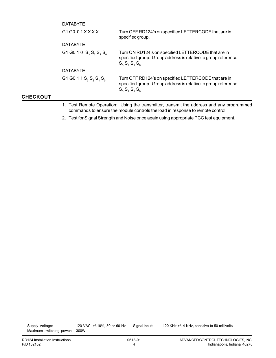 Checkout | Advanced Control Technologies RD124 (A10 120VAC, 300W, PLUG-IN,DIMMER RECEIVER) User Manual | Page 4 / 4