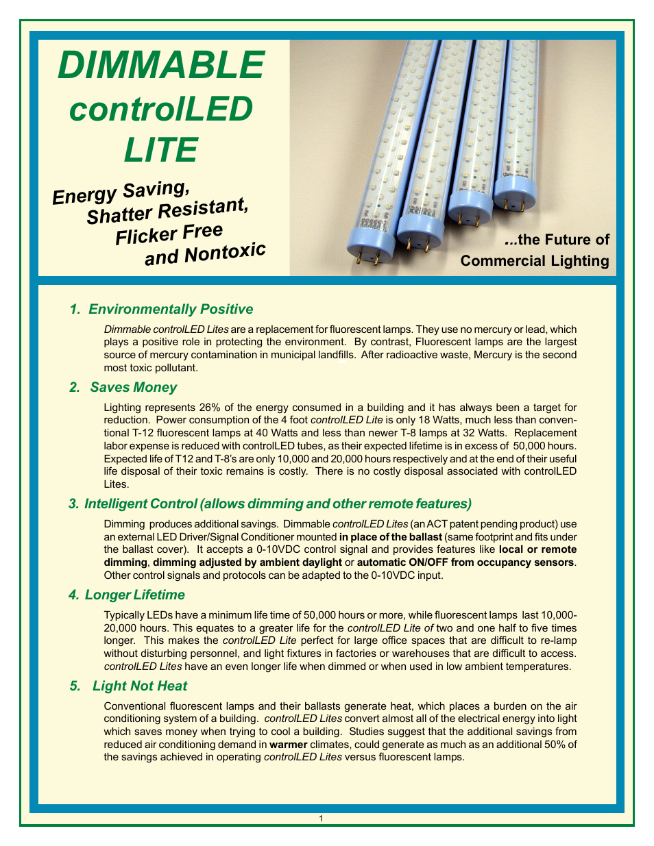 Advanced Control Technologies CL4W-4500K (LED Tube, ControlLED, 4ft.,White, 18W) User Manual | 4 pages