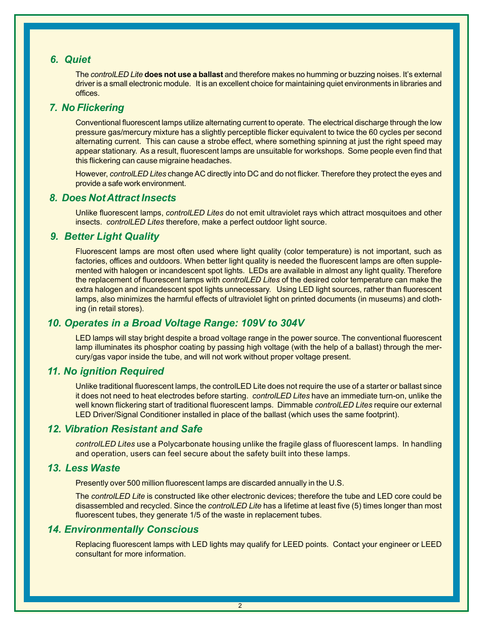 Advanced Control Technologies CL4W-4500K (LED Tube, ControlLED, 4ft.,White, 18W) User Manual | Page 2 / 4