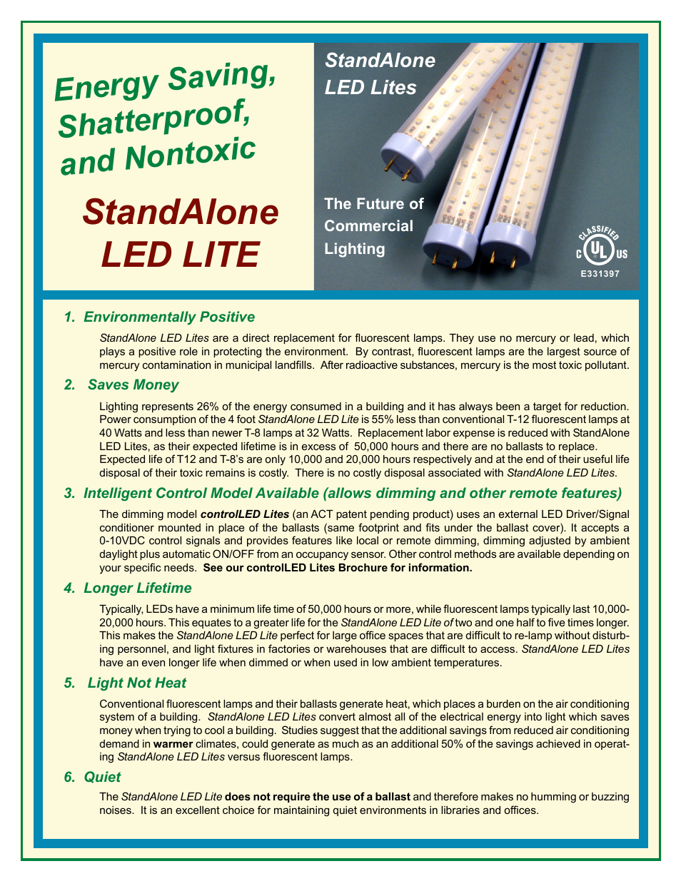 Advanced Control Technologies SA3120WW-3500K (LED Tube, Stand Alone, 3ft., Warm White, 120VAC, 14W) User Manual | 2 pages