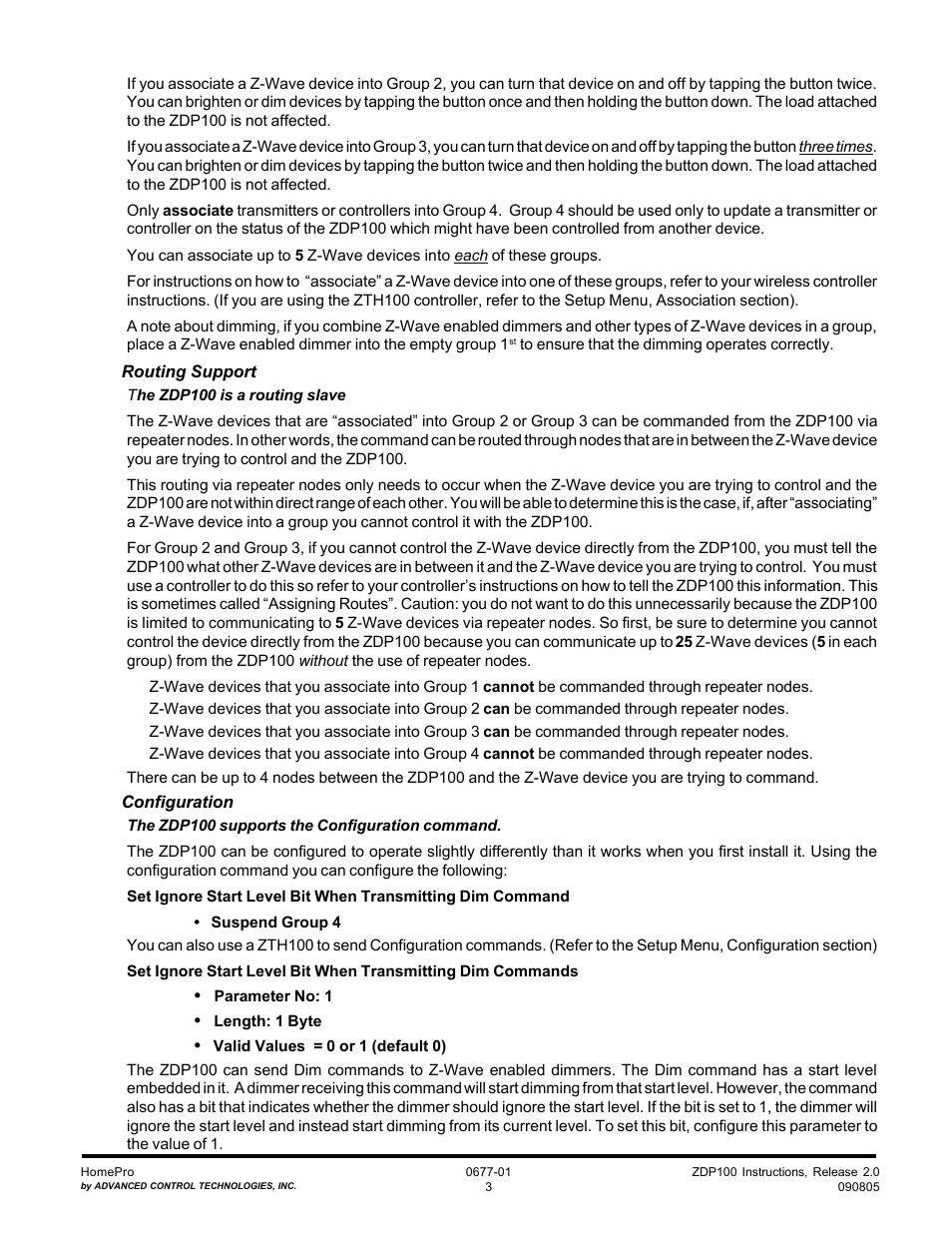 Advanced Control Technologies Specs Instructions ZDP100 (RF CONTROLLED, 300W, 120 VAC,PLUG-IN LAMP MODULE) User Manual | Page 3 / 7