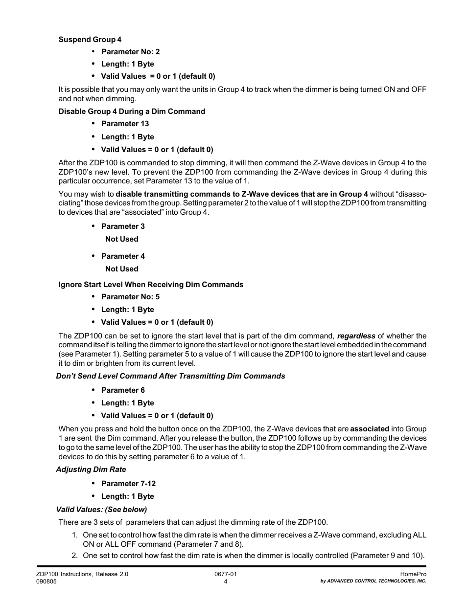 Advanced Control Technologies Specs Instructions ZDP100 (RF CONTROLLED, 300W, 120 VAC,PLUG-IN LAMP MODULE) User Manual | Page 4 / 7