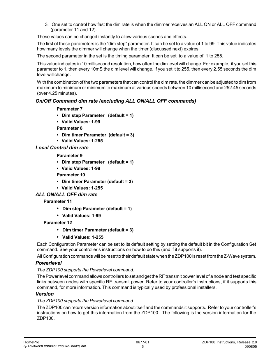 Advanced Control Technologies Specs Instructions ZDP100 (RF CONTROLLED, 300W, 120 VAC,PLUG-IN LAMP MODULE) User Manual | Page 5 / 7