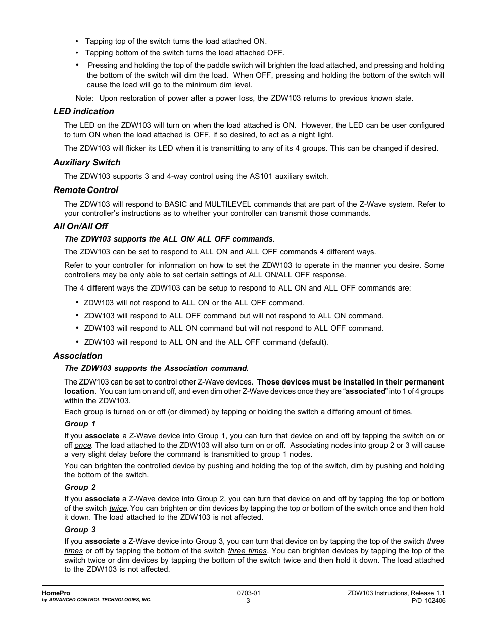 Advanced Control Technologies Specs Instructions ZDW103W (RF 120 VAC, 500W, Wall DimmerThree Way, White) User Manual | Page 3 / 7
