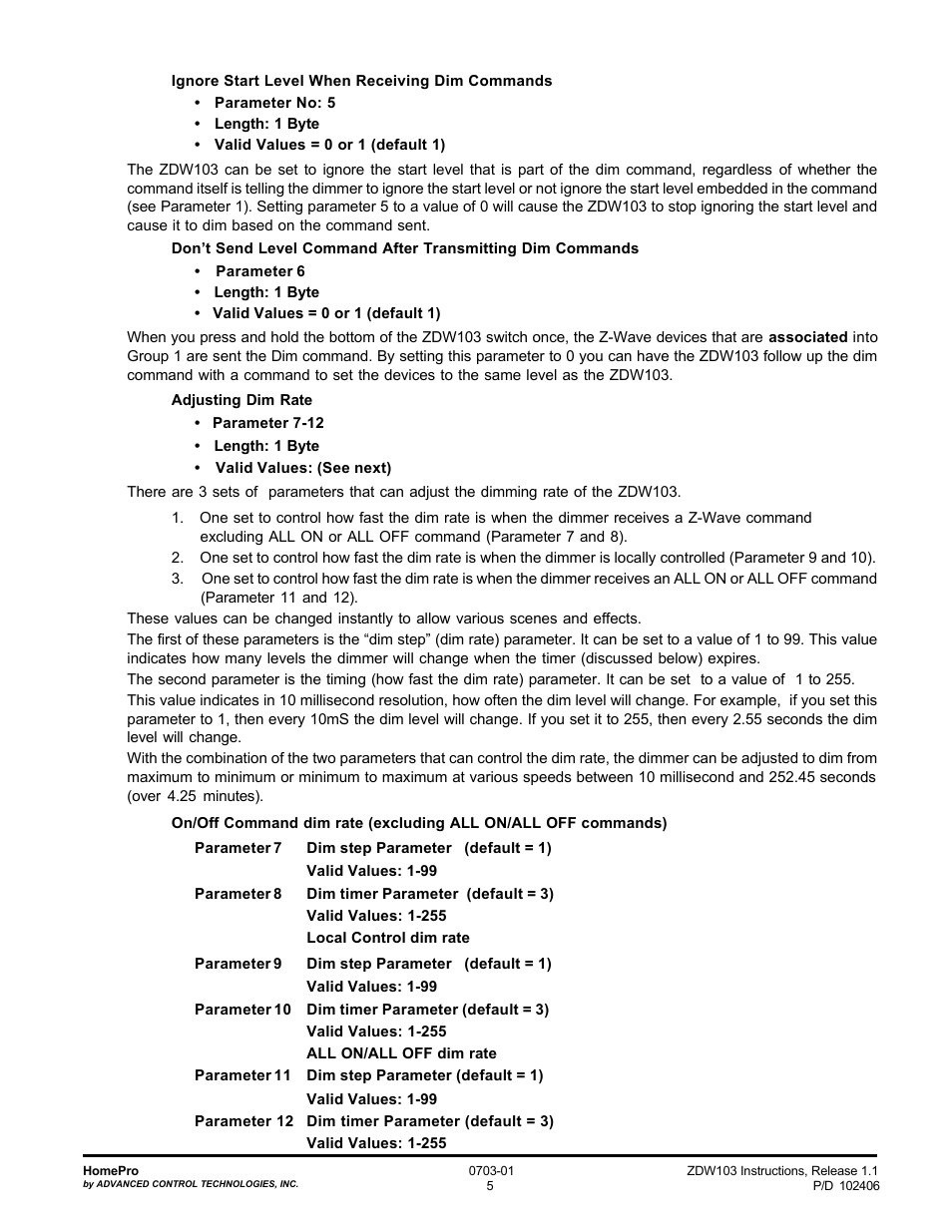 Advanced Control Technologies Specs Instructions ZDW103W (RF 120 VAC, 500W, Wall DimmerThree Way, White) User Manual | Page 5 / 7