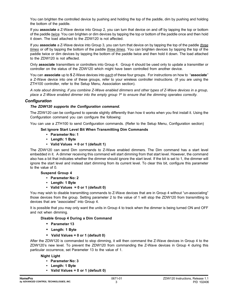Advanced Control Technologies Specs Instructions ZDW120I (RF 120 VAC, 600W, IncandescentWall Dimmer,Two Wire, Ivory) User Manual | Page 3 / 6