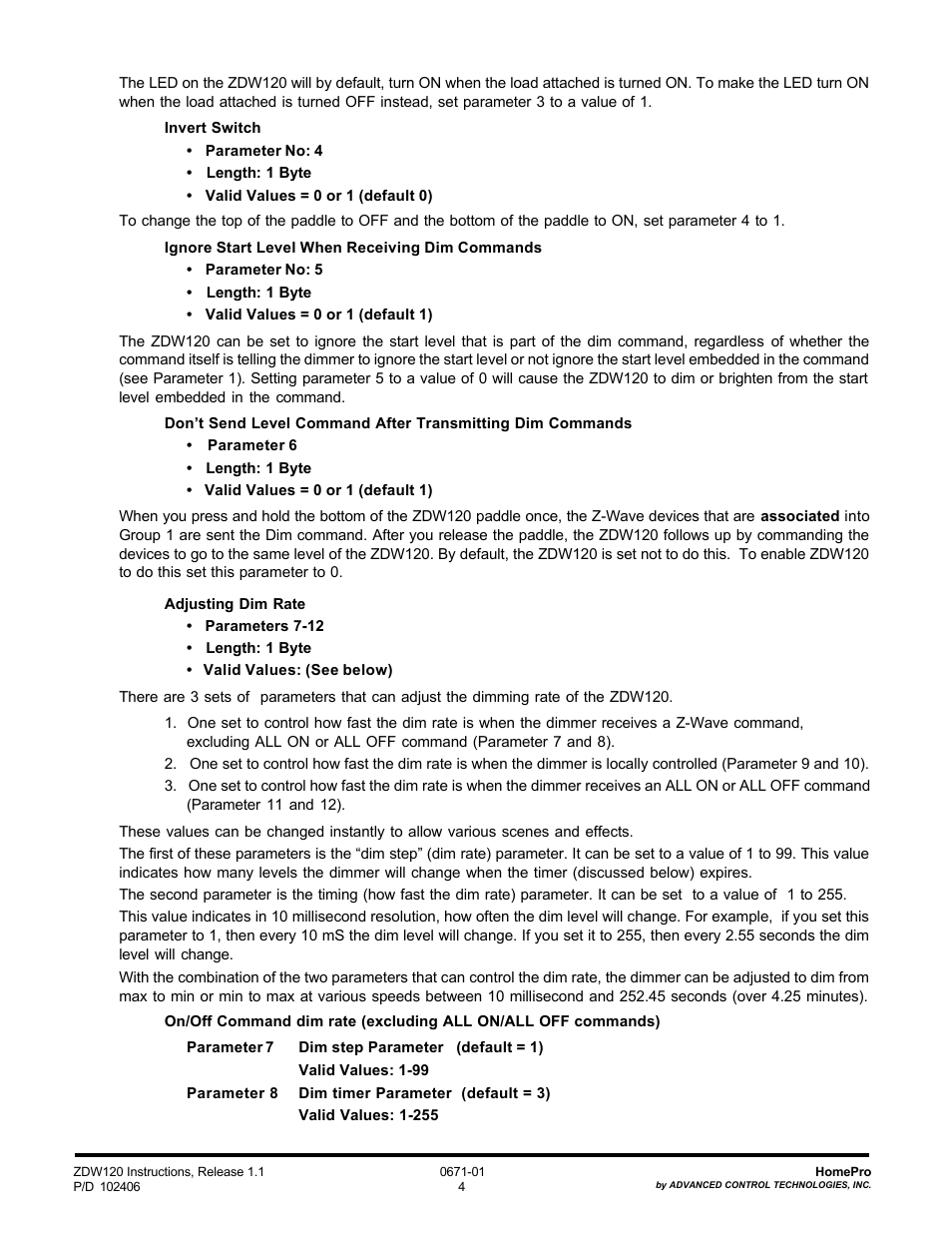 Advanced Control Technologies Specs Instructions ZDW120I (RF 120 VAC, 600W, IncandescentWall Dimmer,Two Wire, Ivory) User Manual | Page 4 / 6