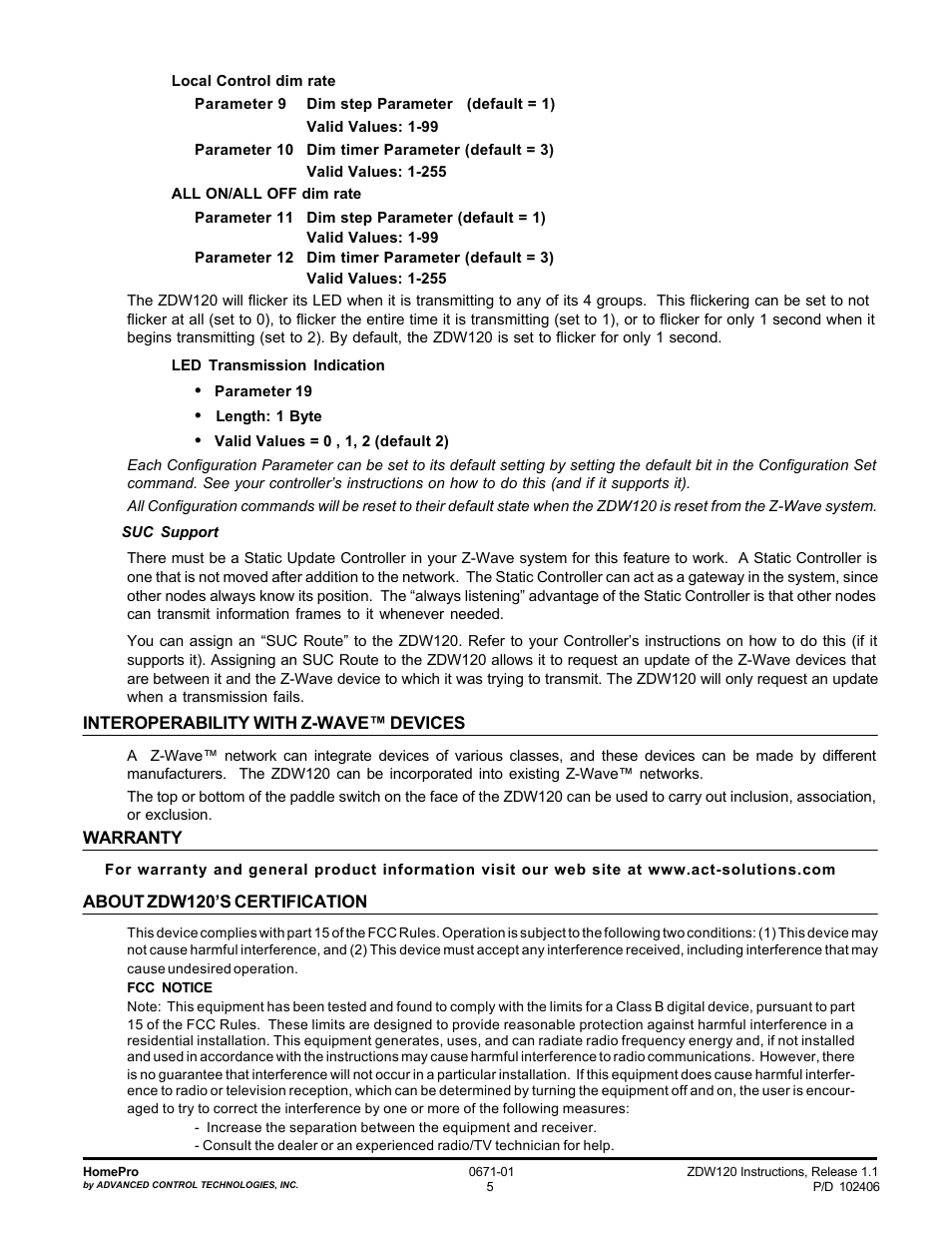 Advanced Control Technologies Specs Instructions ZDW120I (RF 120 VAC, 600W, IncandescentWall Dimmer,Two Wire, Ivory) User Manual | Page 5 / 6