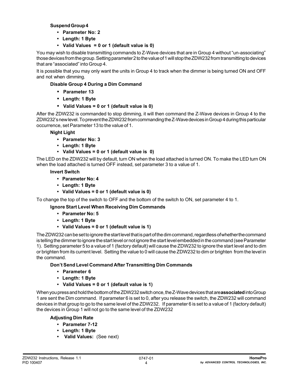 Advanced Control Technologies Specs Instructions ZDW232 (RF 230 VAC, 500W, IncandescentWall Dimmer,Two Wire, White) User Manual | Page 4 / 6