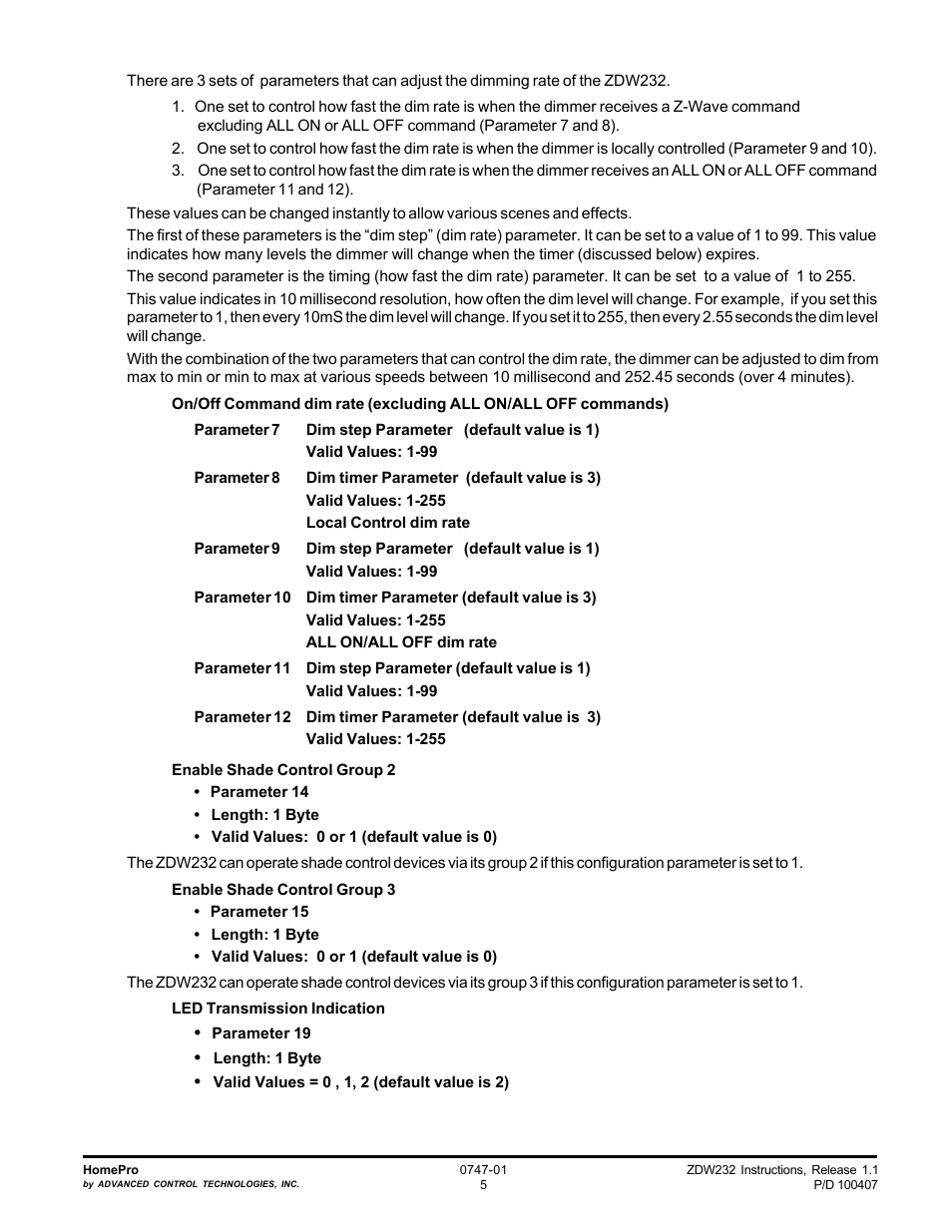 Advanced Control Technologies Specs Instructions ZDW232 (RF 230 VAC, 500W, IncandescentWall Dimmer,Two Wire, White) User Manual | Page 5 / 6