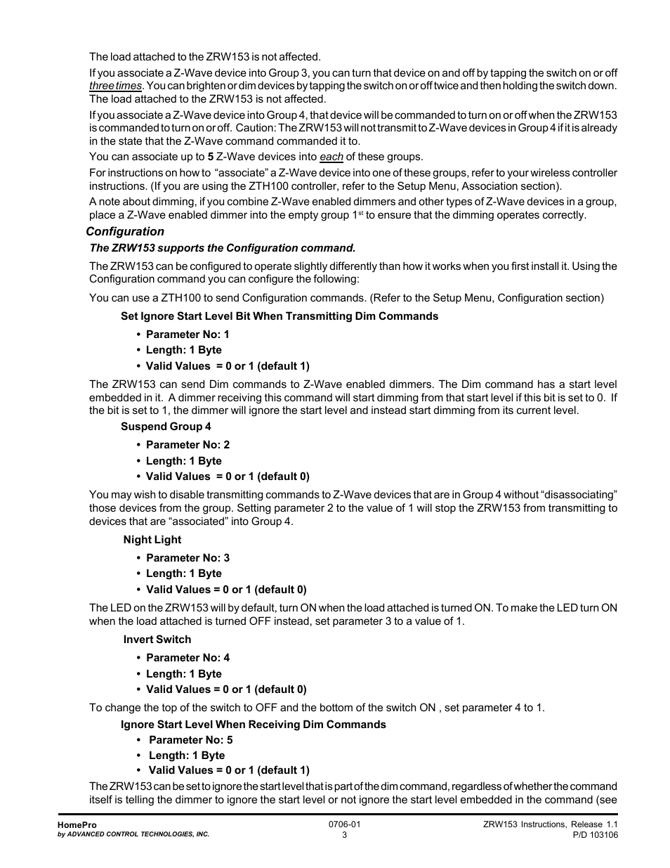 Advanced Control Technologies Specs Instructions ZRW153I (RF 120 VAC, 15A, Feed ThroughWall Switch, Three Way, Ivory) User Manual | Page 3 / 5