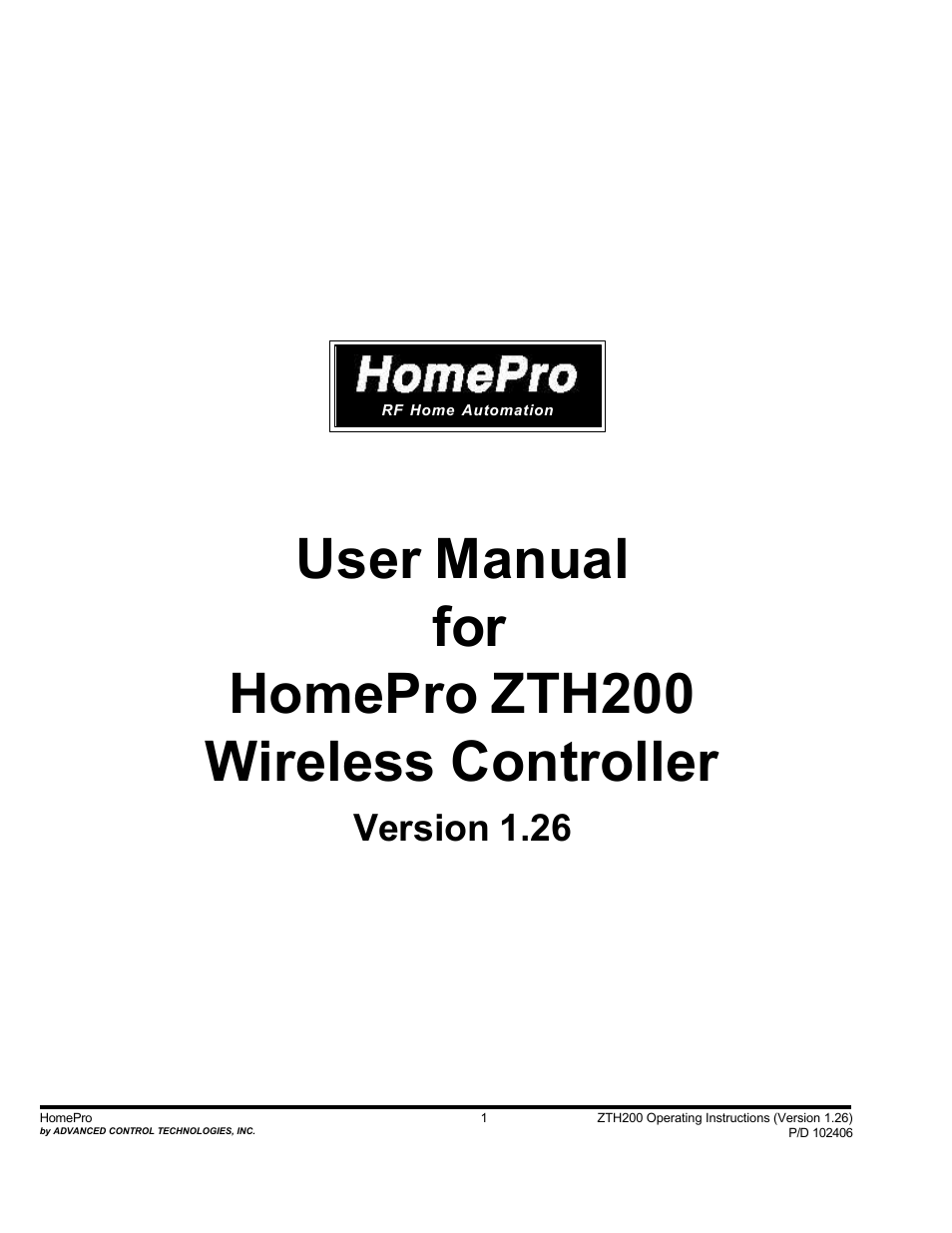 Advanced Control Technologies Specs Instructions ZTH210 (RF Controller, HandheldLED Indicator, 868.42MHz) User Manual | 27 pages