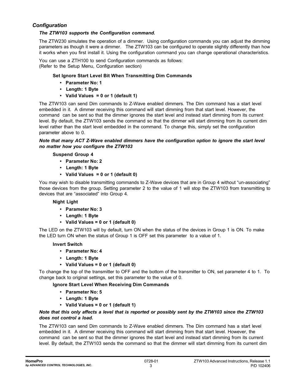 Advanced Control Technologies Specs Instructions ZTW103I (RF 120 VAC, Wall Transmitter,908.42MHz, Ivory) User Manual | Page 3 / 6