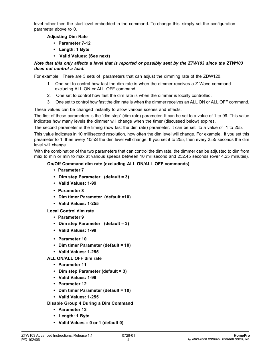 Advanced Control Technologies Specs Instructions ZTW103I (RF 120 VAC, Wall Transmitter,908.42MHz, Ivory) User Manual | Page 4 / 6