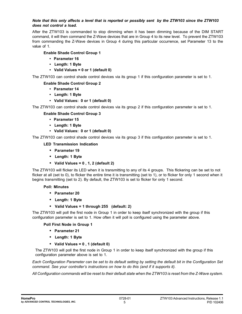 Advanced Control Technologies Specs Instructions ZTW103I (RF 120 VAC, Wall Transmitter,908.42MHz, Ivory) User Manual | Page 5 / 6