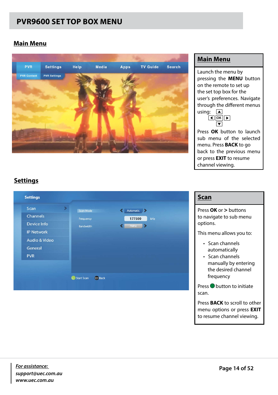 Set top box menu | Altech UEC PVR9600T High Definition Triple Tuner User Manual | Page 14 / 52