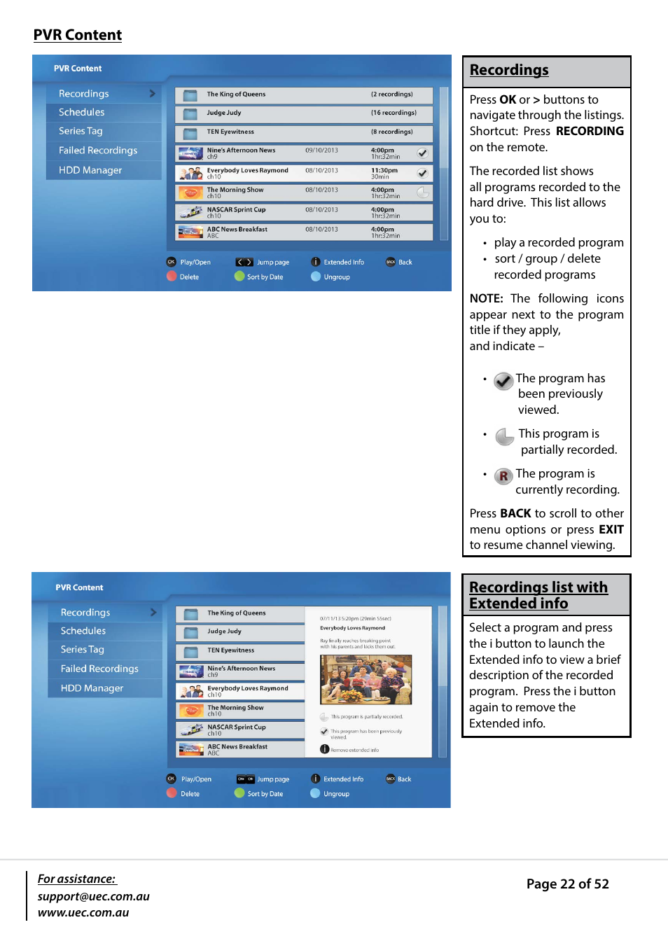 Altech UEC PVR9600T High Definition Triple Tuner User Manual | Page 22 / 52