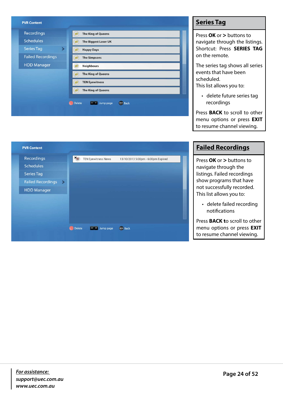 Altech UEC PVR9600T High Definition Triple Tuner User Manual | Page 24 / 52