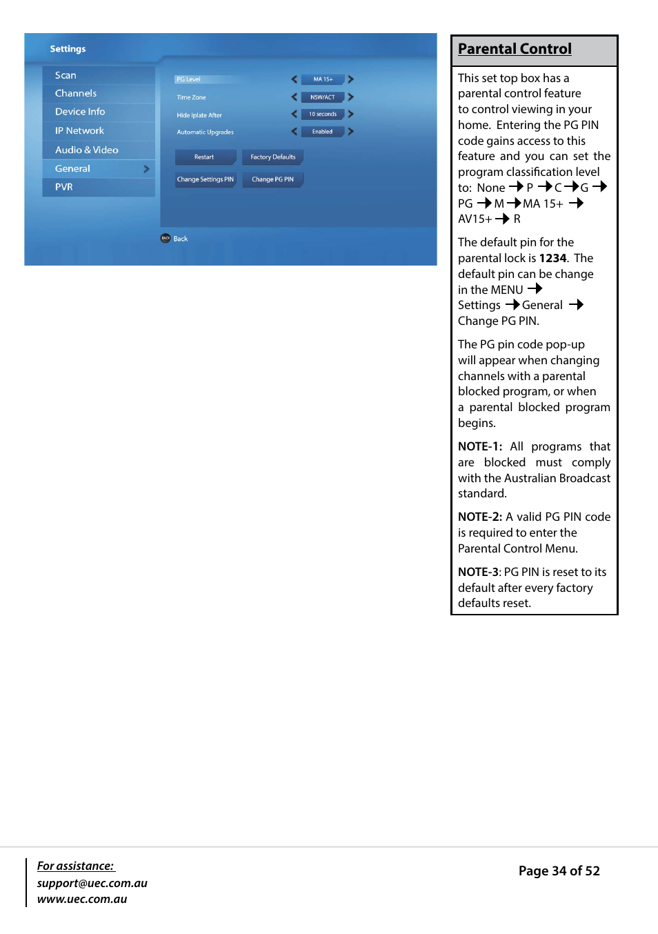 Parental control | Altech UEC PVR9600T High Definition Triple Tuner User Manual | Page 34 / 52