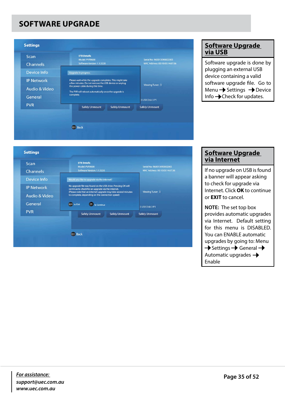 Software upgrade | Altech UEC PVR9600T High Definition Triple Tuner User Manual | Page 35 / 52