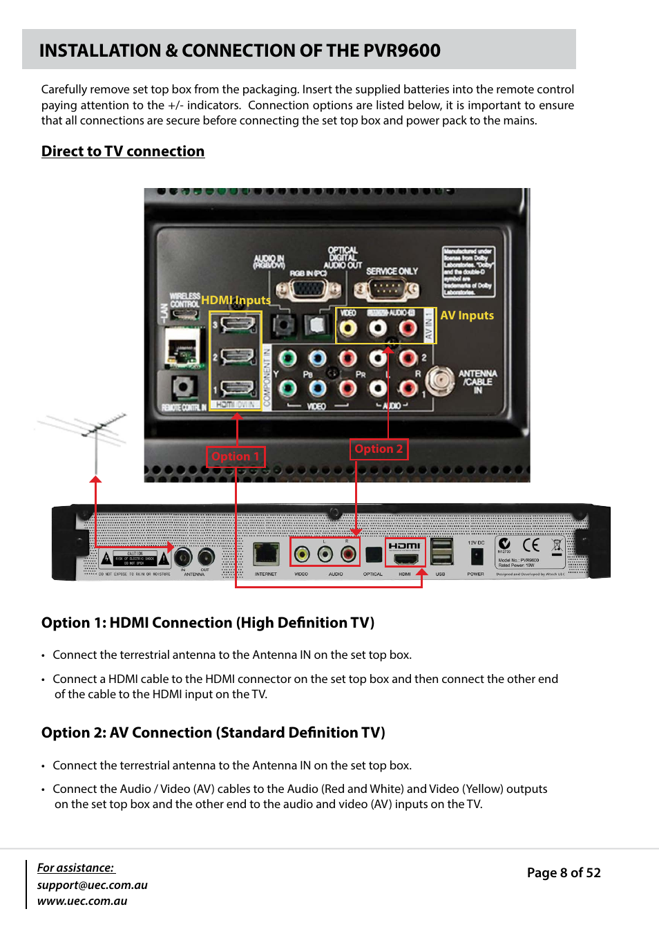 Installation & connection of the pvr | Altech UEC PVR9600T High Definition Triple Tuner User Manual | Page 8 / 52