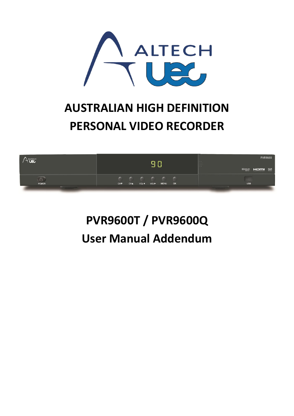 Altech UEC PVR9600Q High Definition Dual Tuner User Manual | 9 pages