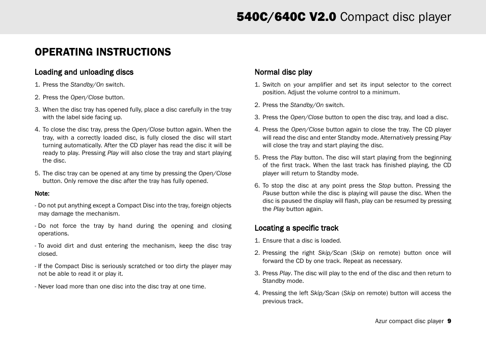 Operating instructions | Cambridge Audio AZUR 540C User Manual | Page 9 / 16