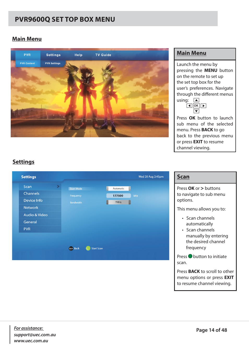 9600q, Set top box menu | Altech UEC PVR9600Q High Definition Dual Tuner User Manual | Page 14 / 48