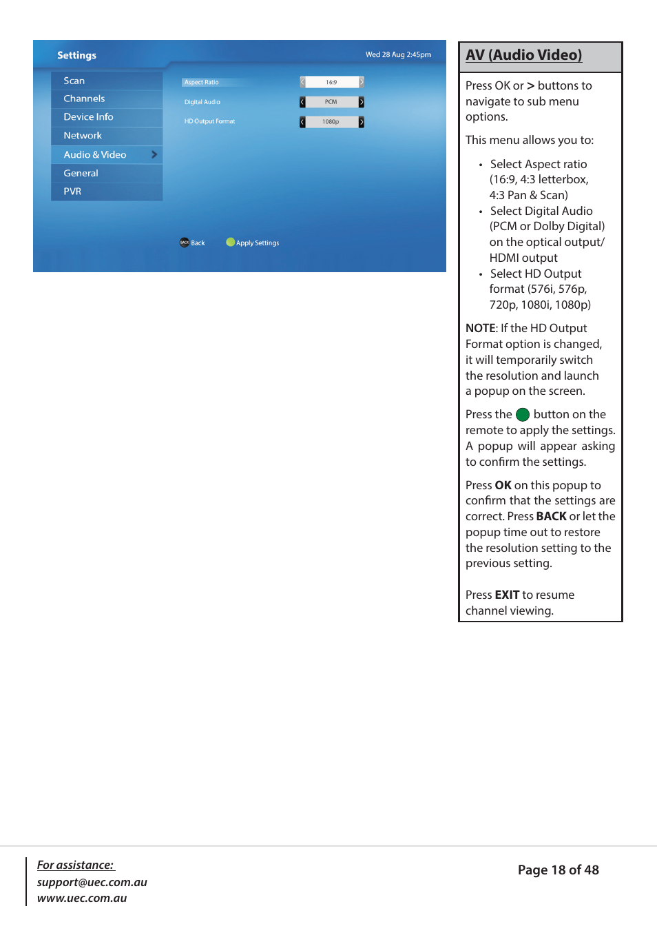 Altech UEC PVR9600Q High Definition Dual Tuner User Manual | Page 18 / 48