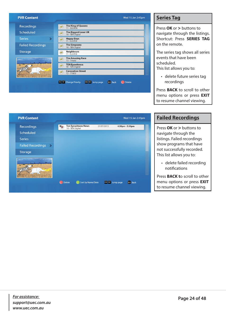 Altech UEC PVR9600Q High Definition Dual Tuner User Manual | Page 24 / 48