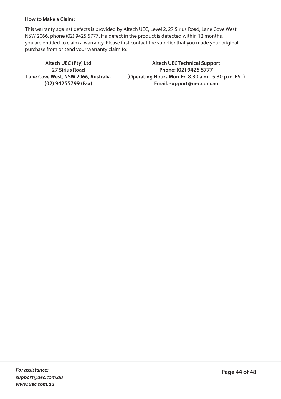 Altech UEC PVR9600Q High Definition Dual Tuner User Manual | Page 44 / 48