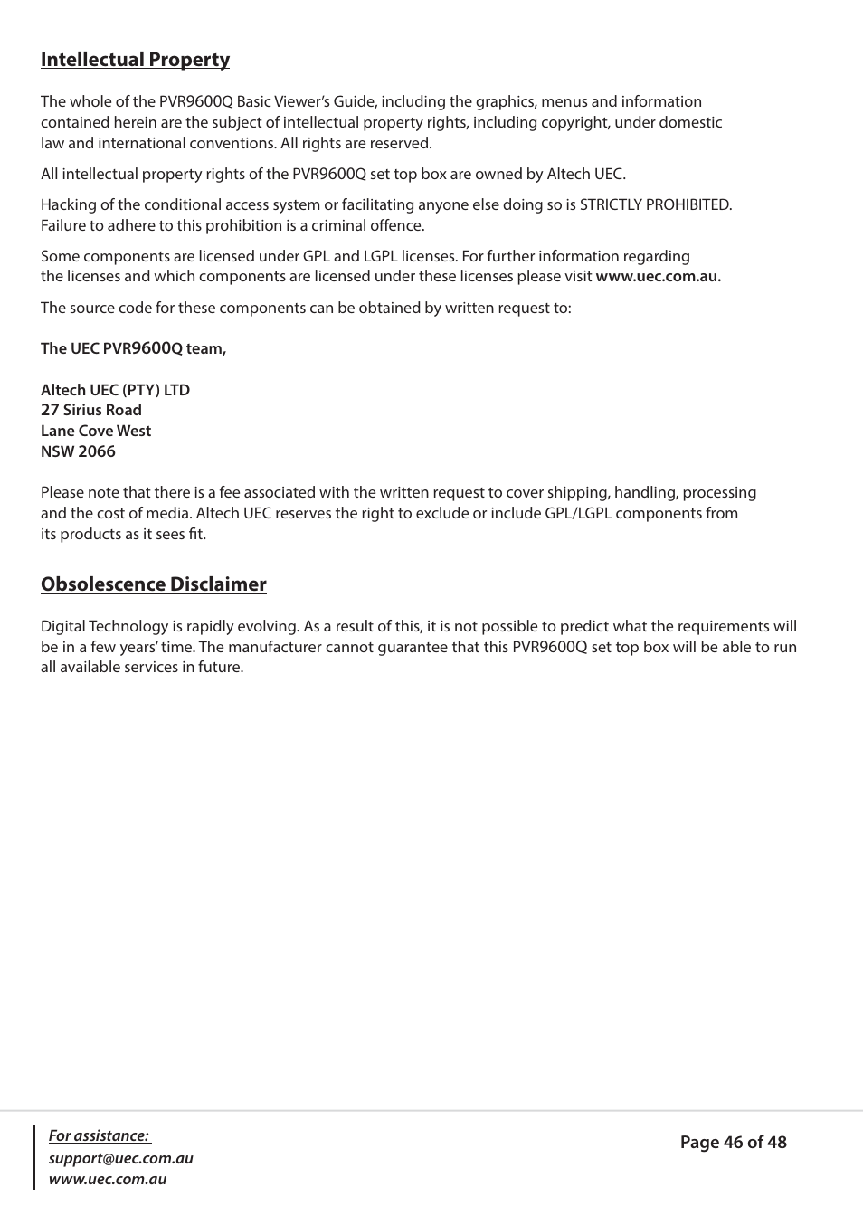 Altech UEC PVR9600Q High Definition Dual Tuner User Manual | Page 46 / 48