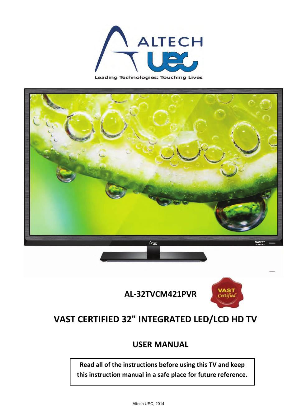 Altech UEC Integrated 32'' LED/LCD HD TV User Manual | 68 pages