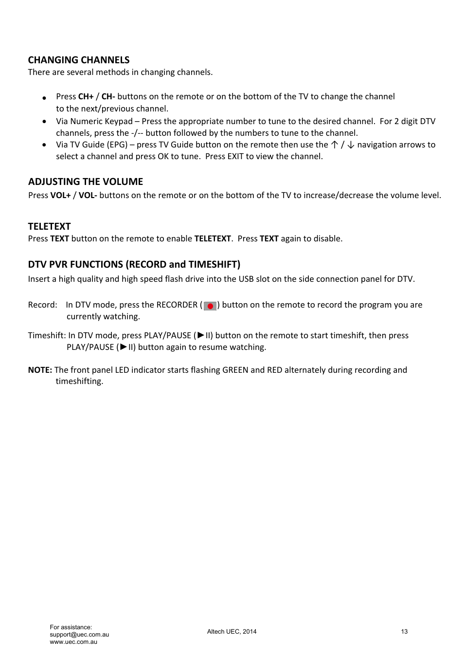 Tv a | Altech UEC Integrated 32'' LED/LCD HD TV User Manual | Page 13 / 68