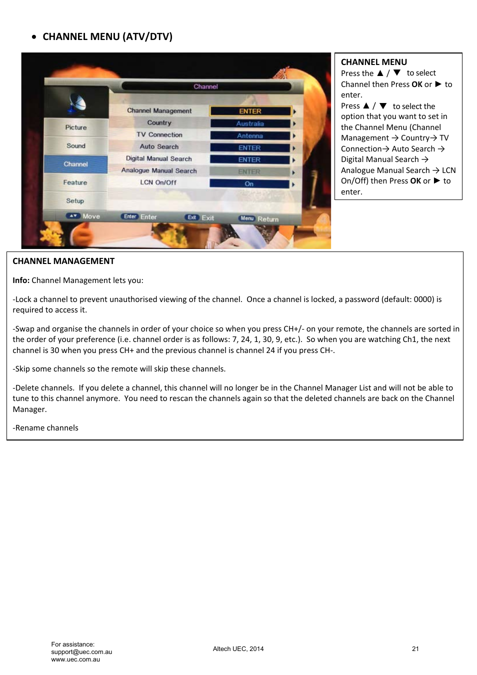 Channel menu (atv/dtv) | Altech UEC Integrated 32'' LED/LCD HD TV User Manual | Page 21 / 68