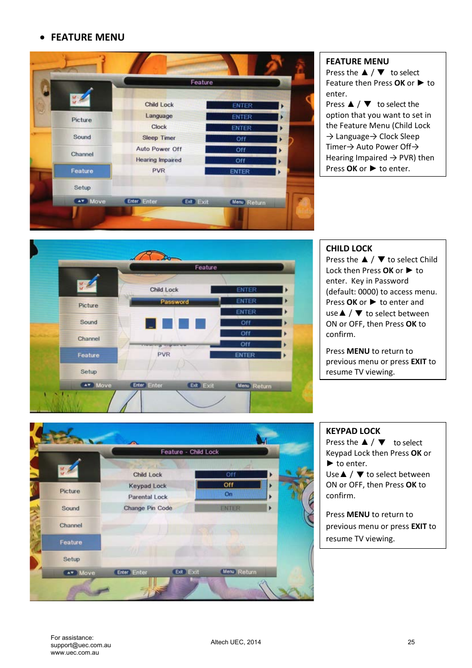 Feature menu | Altech UEC Integrated 32'' LED/LCD HD TV User Manual | Page 25 / 68